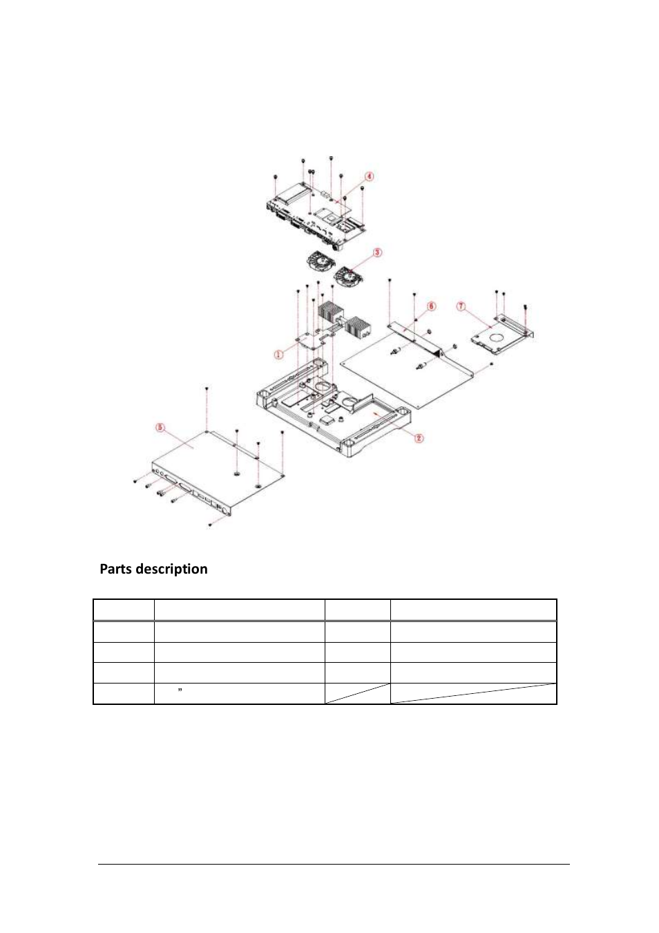 Exploded view of the si-38 assembly, Parts description | IBASE SI-38 User Manual | Page 14 / 49