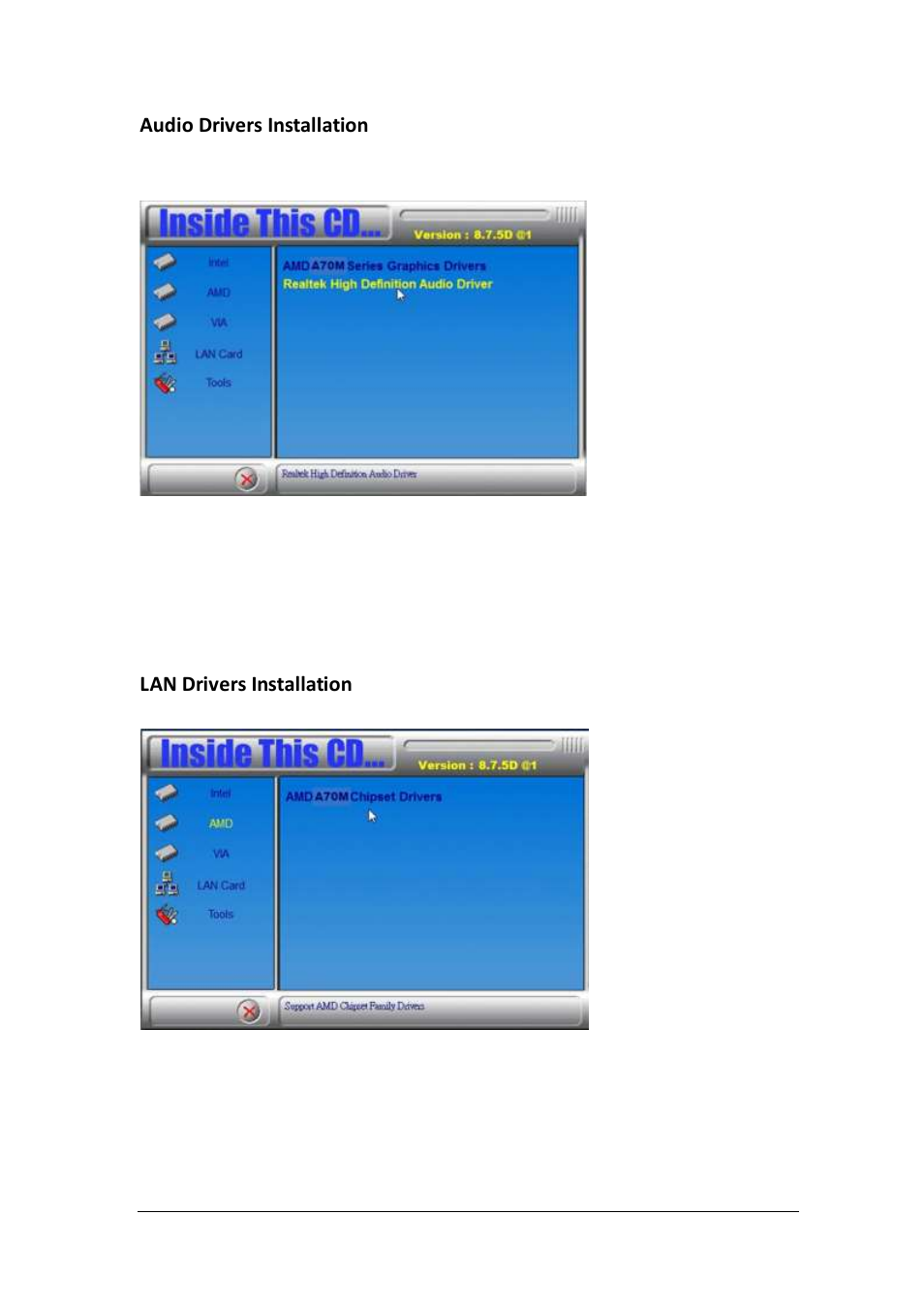 Audio drivers installation, Lan drivers installation | IBASE SI-38 User Manual | Page 41 / 49