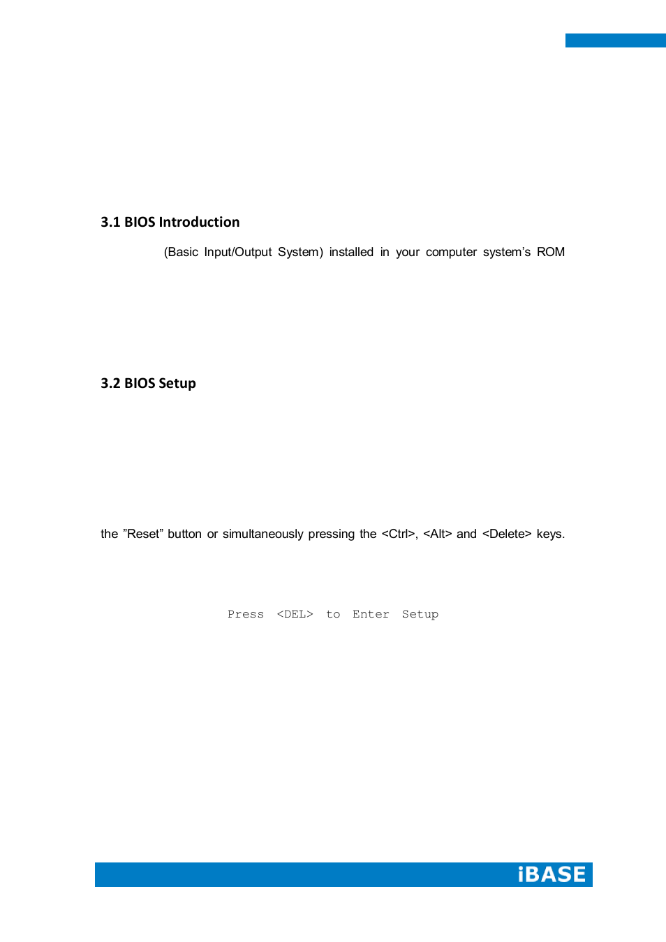 Chapter 3 bios setup, 1 bios introduction, 2 bios setup | IBASE SI-83 User Manual | Page 34 / 78