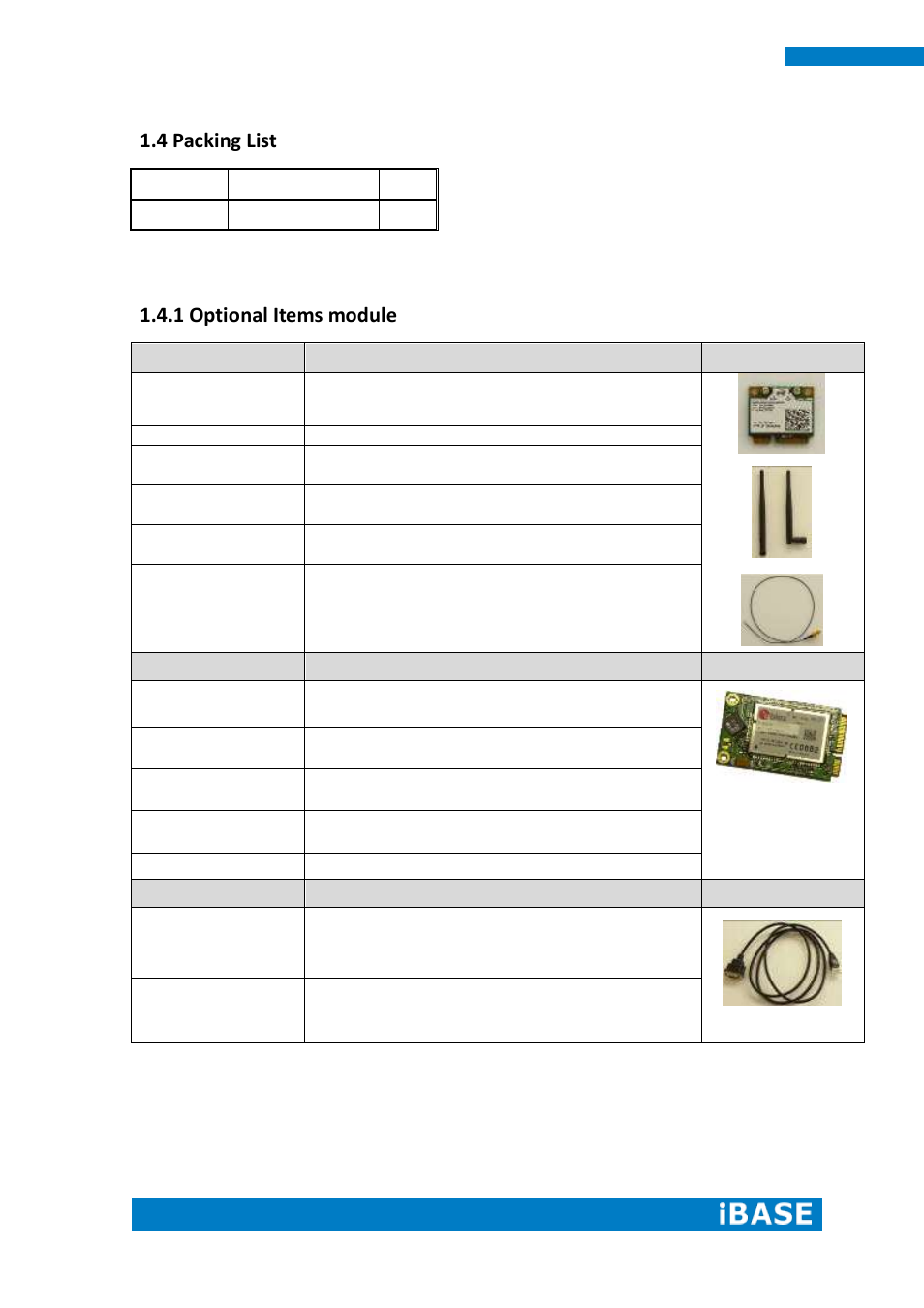 4 packing list, 1 optional items module | IBASE SE-92 User Manual | Page 14 / 63