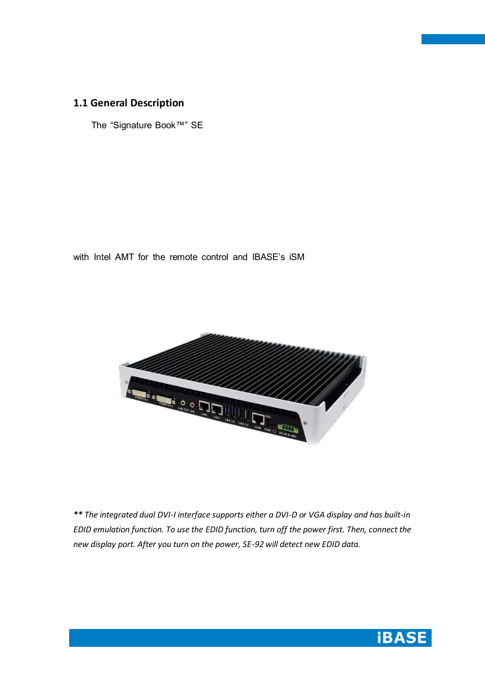 Chapter 1 introduction, 1 general description | IBASE SE-92 User Manual | Page 9 / 63