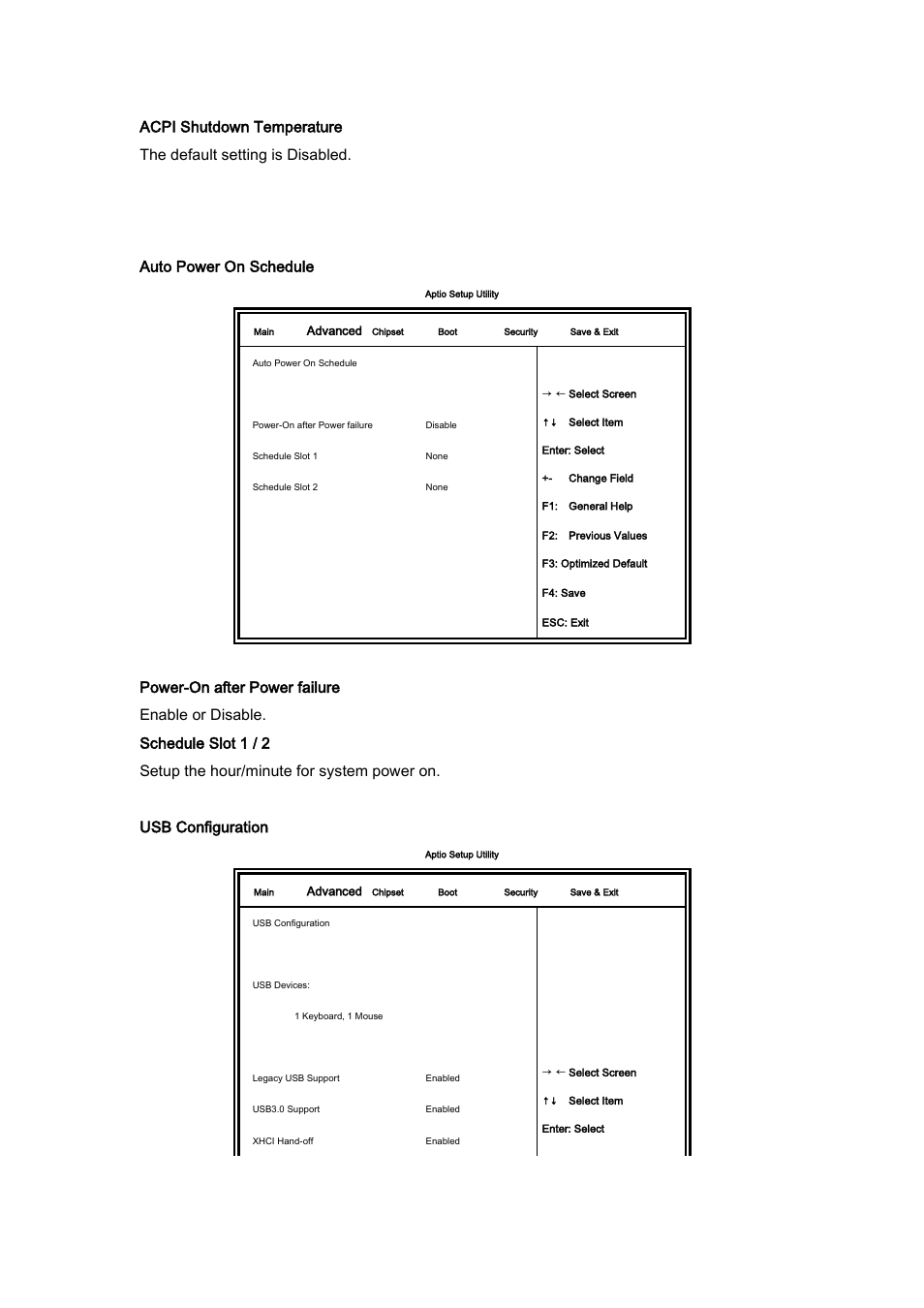Auto power on schedule, Usb configuration | IBASE SI-38N User Manual | Page 27 / 53