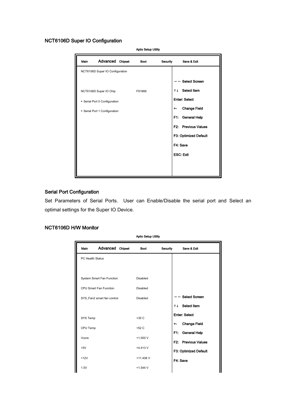 Nct6106d super io configuration, Nct6106d h/w monitor | IBASE SI-38N User Manual | Page 29 / 53