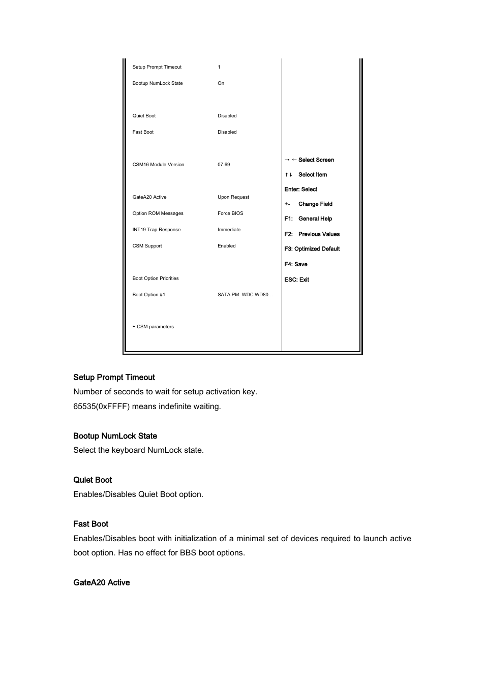 Quiet boot enables/disables quiet boot option, Gatea20 active | IBASE SI-38N User Manual | Page 35 / 53