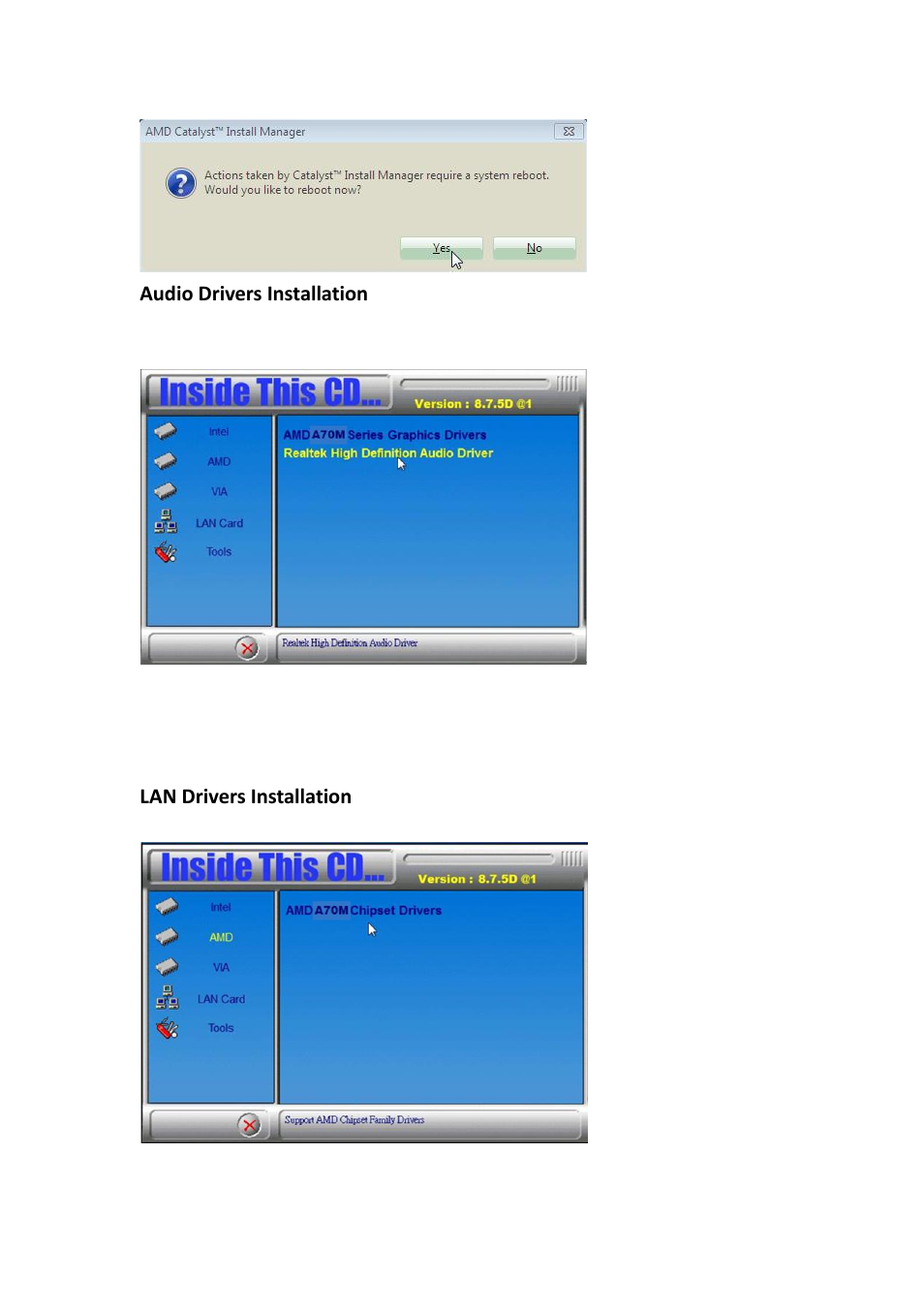 Audio drivers installation, Lan drivers installation | IBASE SI-38N User Manual | Page 44 / 53