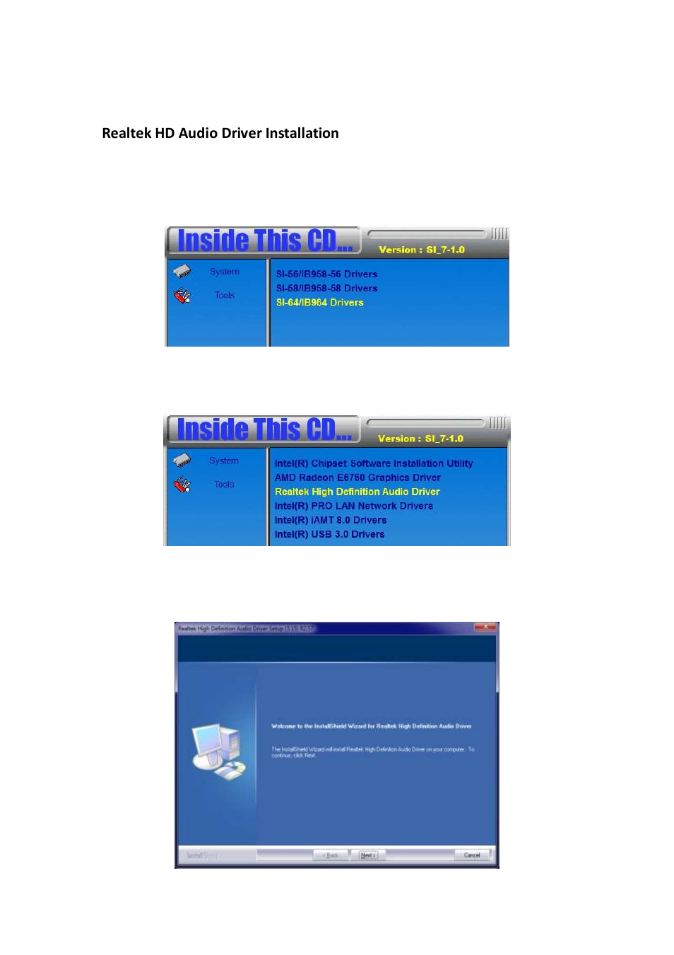 Realtek hd audio driver installation | IBASE SI-58 User Manual | Page 61 / 73
