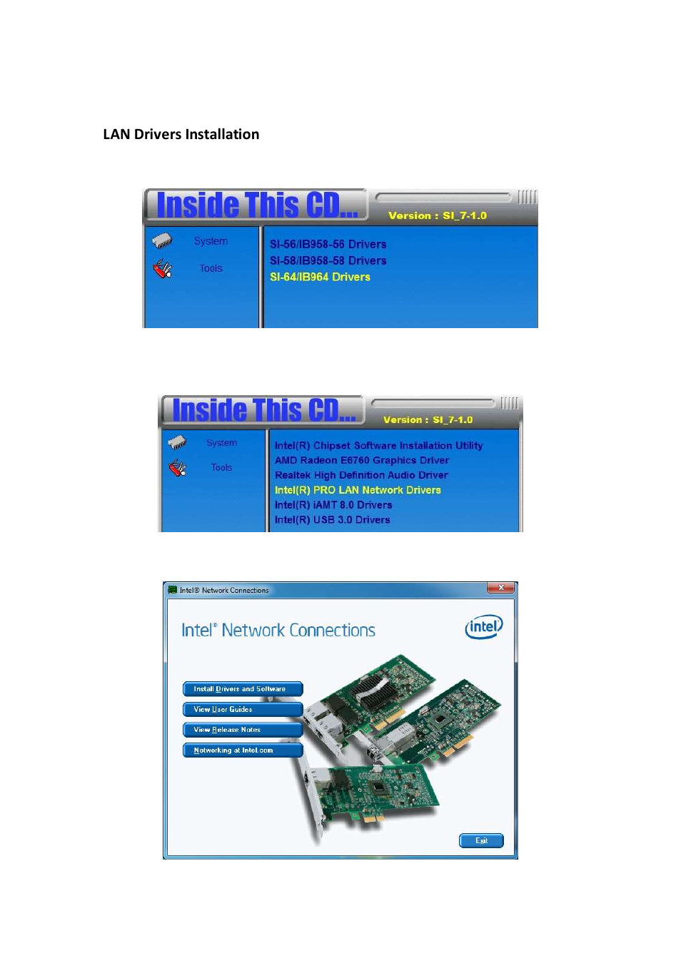 Lan drivers installation | IBASE SI-58 User Manual | Page 63 / 73