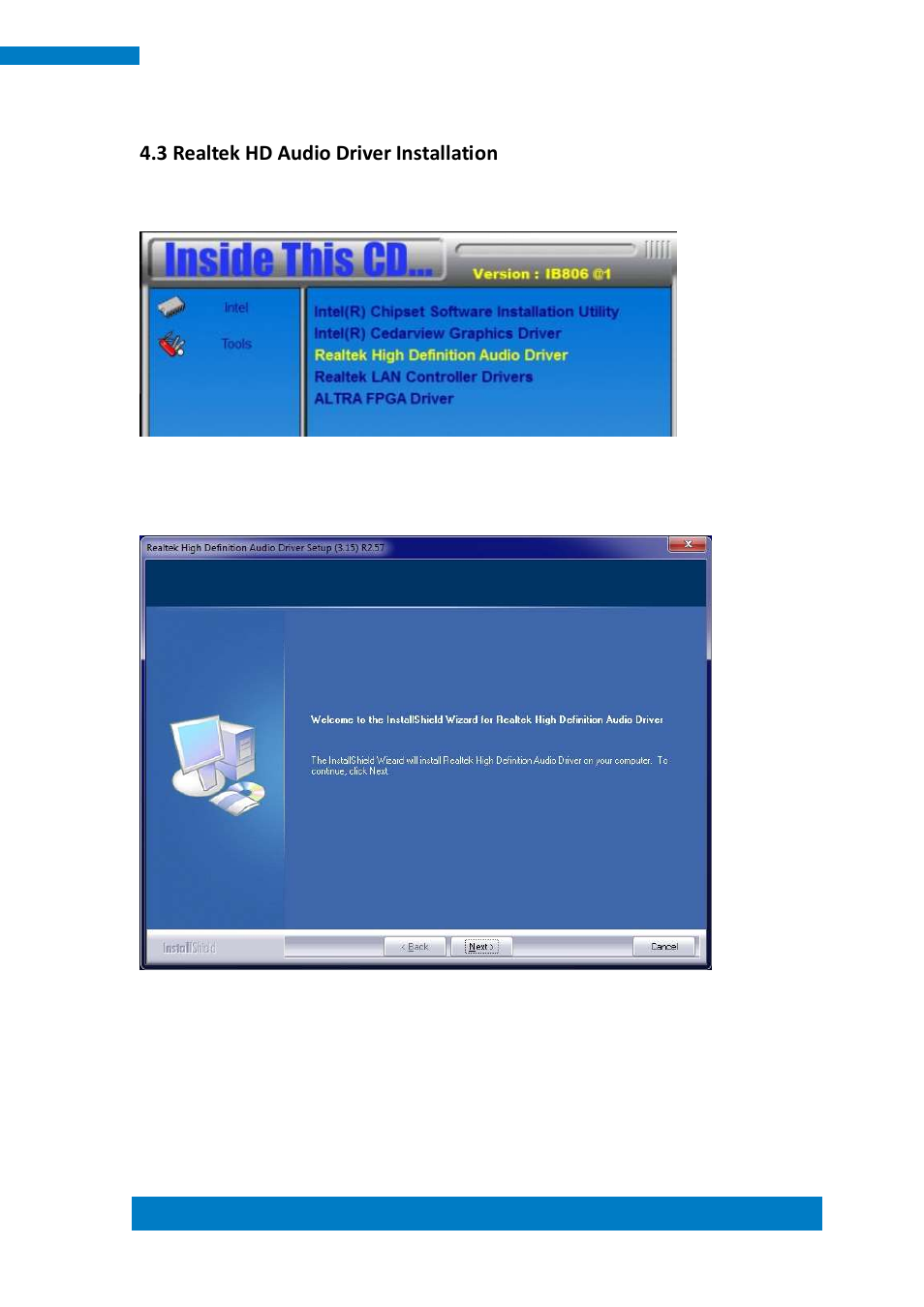 3 realtek hd audio driver installation | IBASE IPPCXXA7-RE User Manual | Page 57 / 59