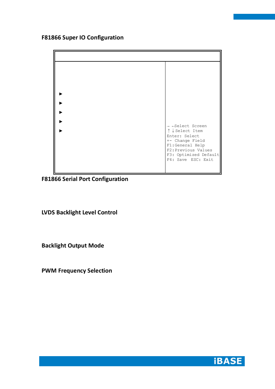 Lvds backlight level control, Backlight output mode, Pwm frequency selection | IBASE ASTUT-XX1-PC1S User Manual | Page 52 / 74
