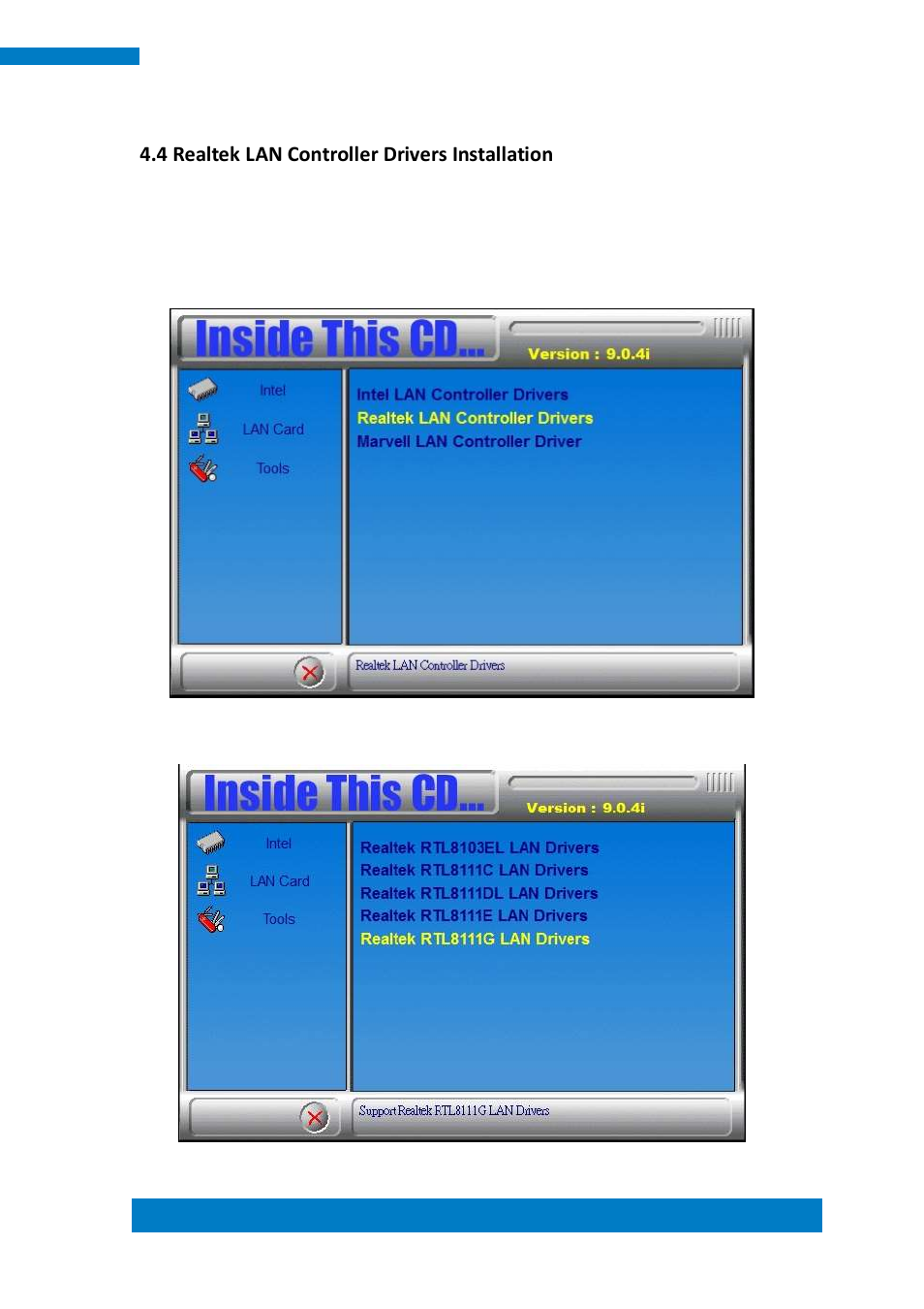 4 realtek lan controller drivers installation | IBASE ASTUT-XX1-PC1S User Manual | Page 73 / 74