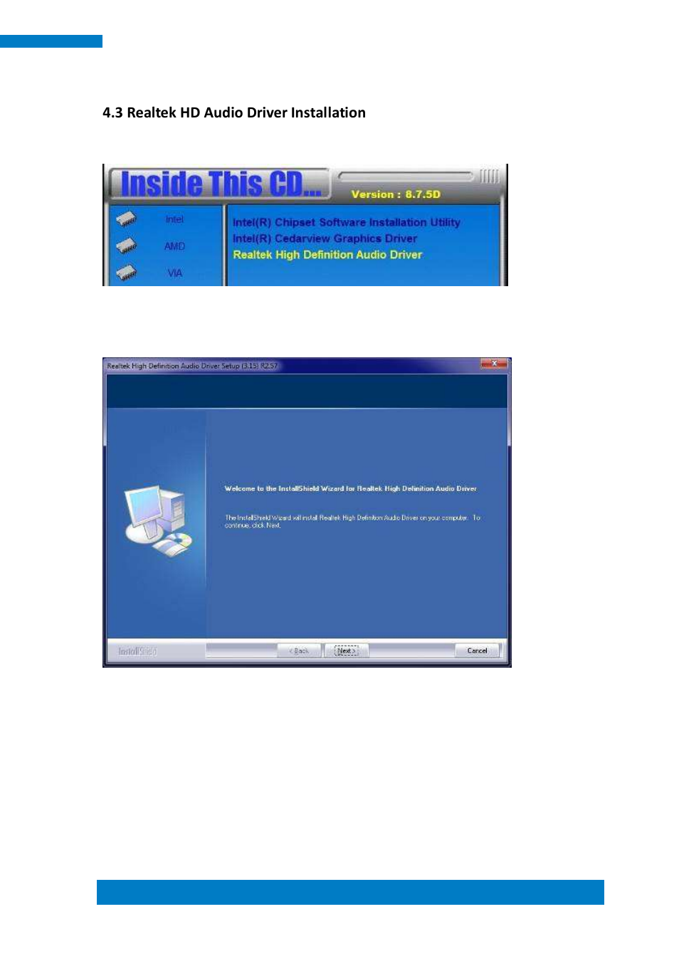 3 realtek hd audio driver installation | IBASE IPPC1501-RE User Manual | Page 51 / 70