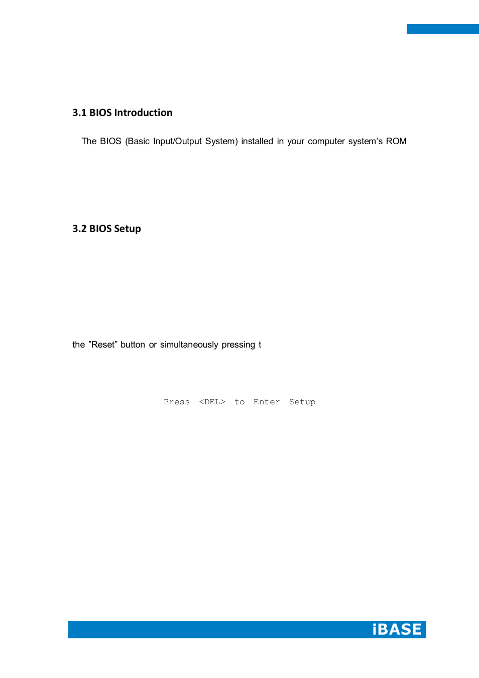 Chapter 3 bios setup, 1 bios introduction, 2 bios setup | IBASE IPPCXXB9-RE User Manual | Page 34 / 77