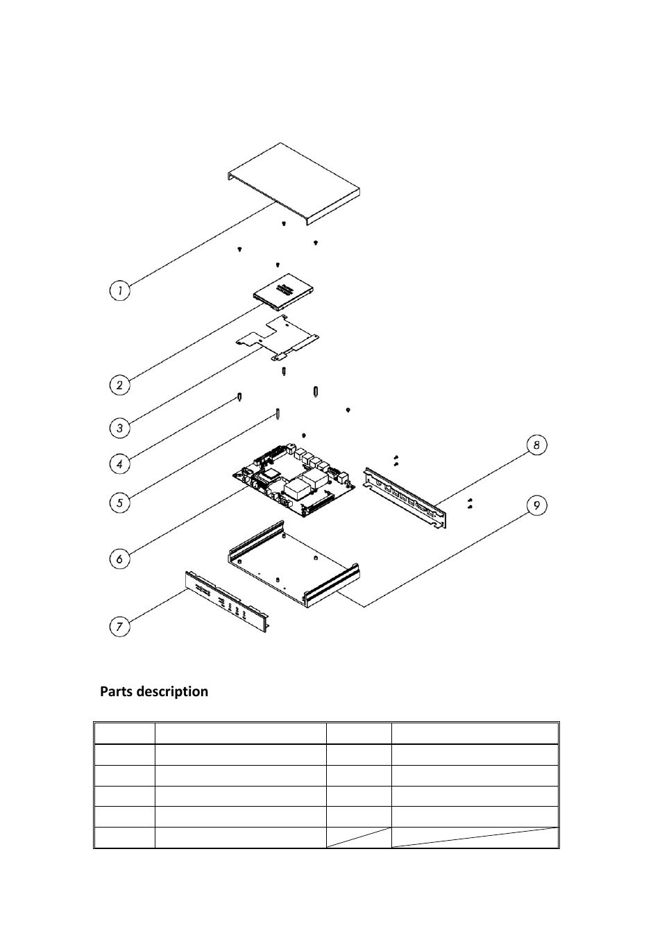 Exploded view of the fwa-7304g assembly, Parts description | IBASE FWA7304G User Manual | Page 10 / 11