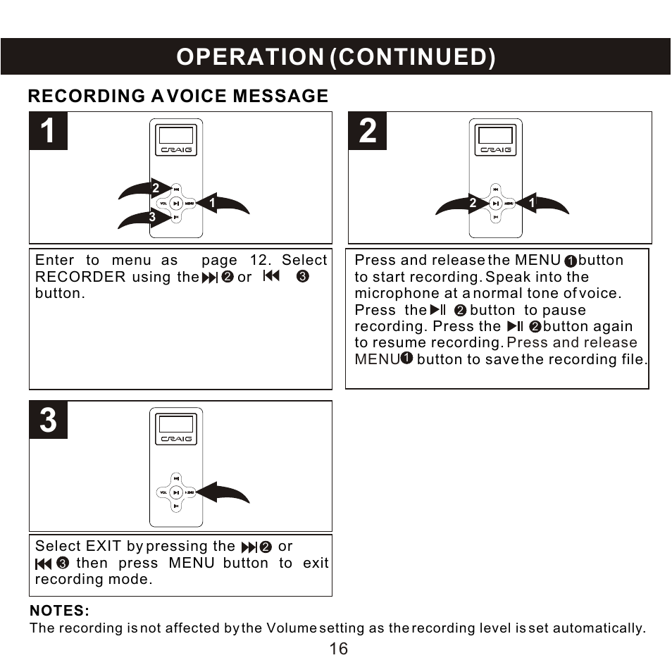 Operation (continued) | Craig CMP168C User Manual | Page 17 / 27