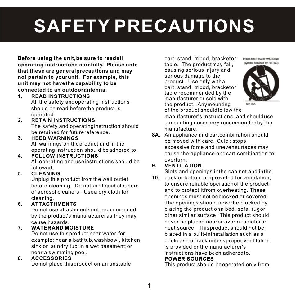 Safety precautions | Craig CMP168C User Manual | Page 2 / 27