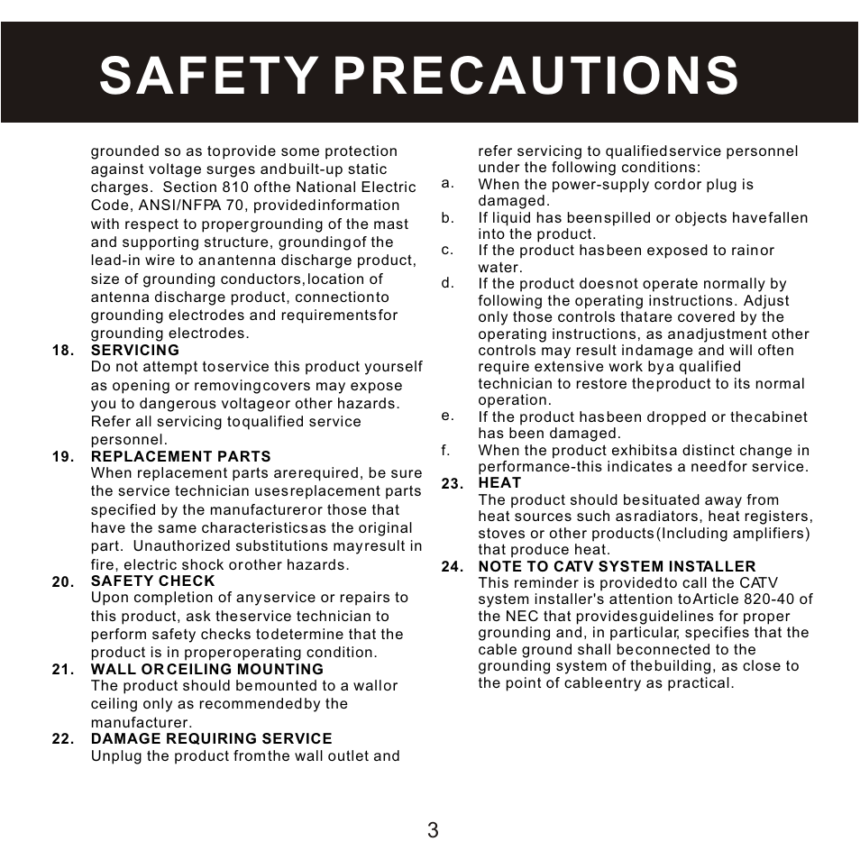 Safety precautions | Craig CMP168C User Manual | Page 4 / 27