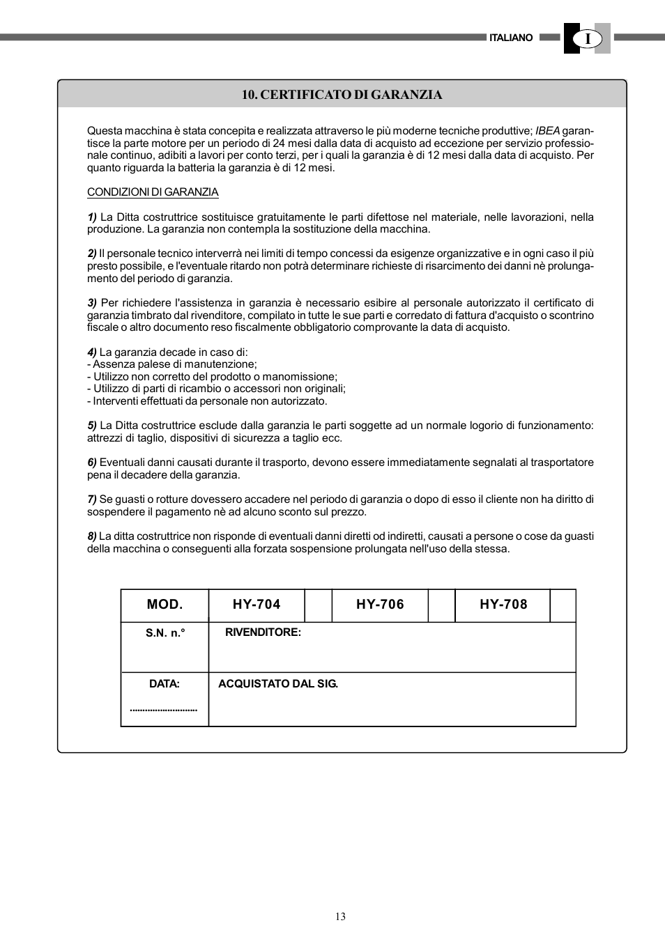 IBEA HY-704 User Manual | Page 13 / 76