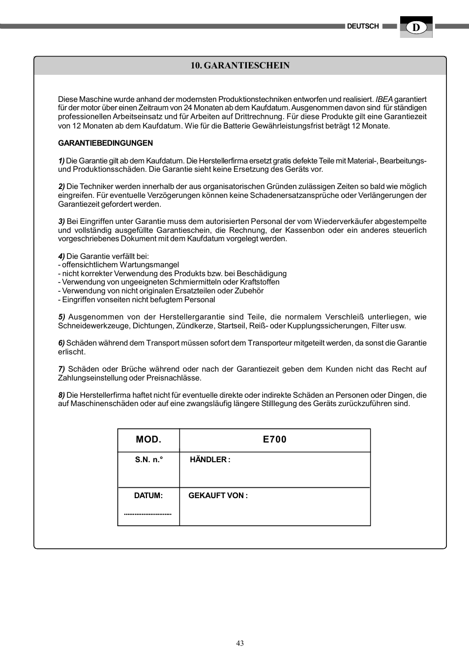 IBEA HY-704 User Manual | Page 43 / 76
