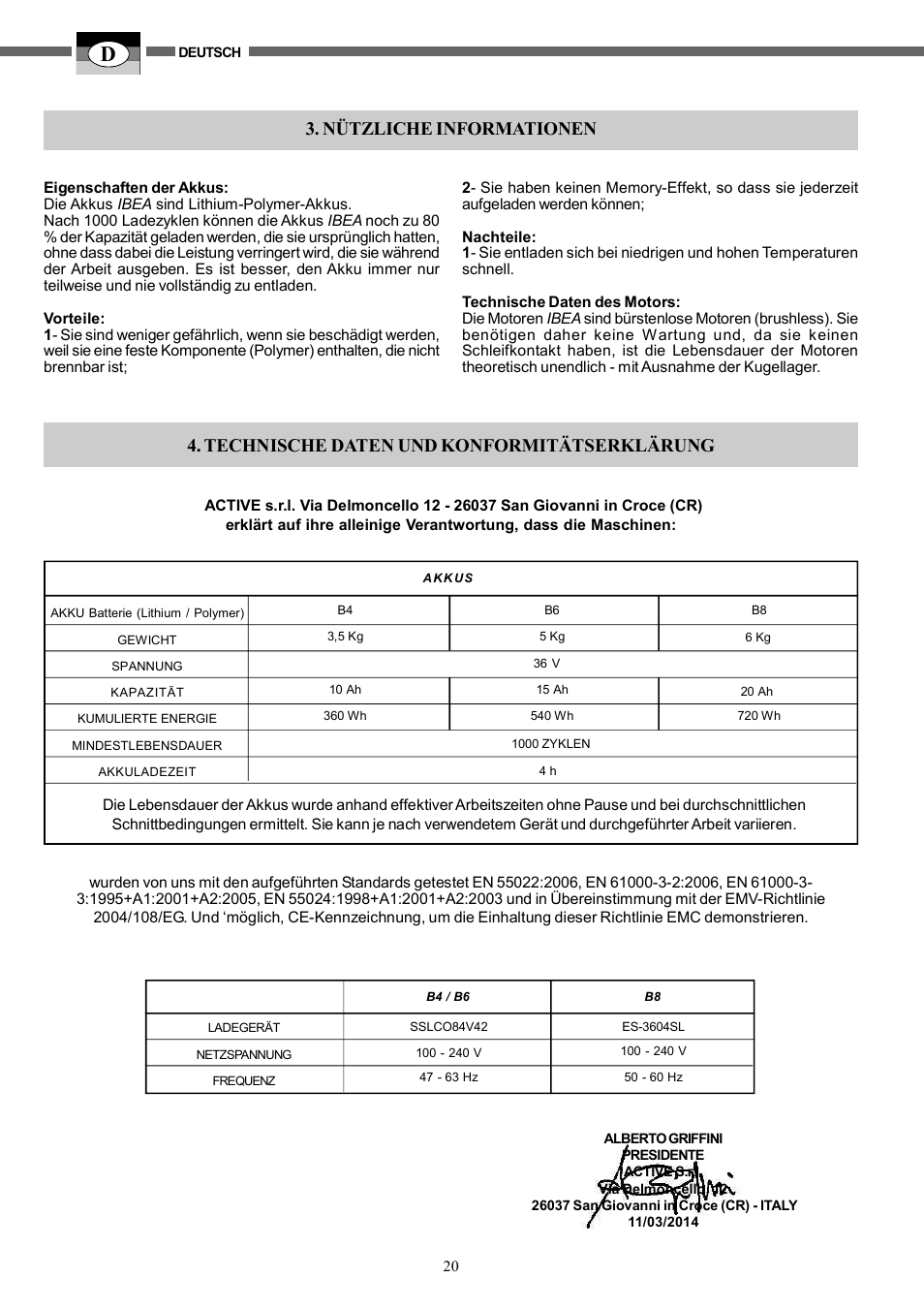 Nützliche informationen, Technische daten und konformitätserklärung | IBEA B4-10Ah User Manual | Page 20 / 40