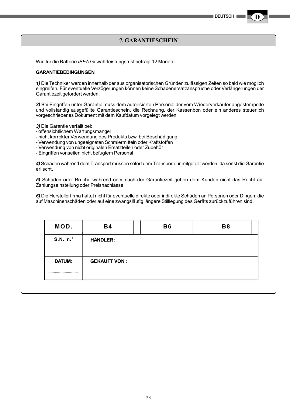 IBEA B4-10Ah User Manual | Page 23 / 40