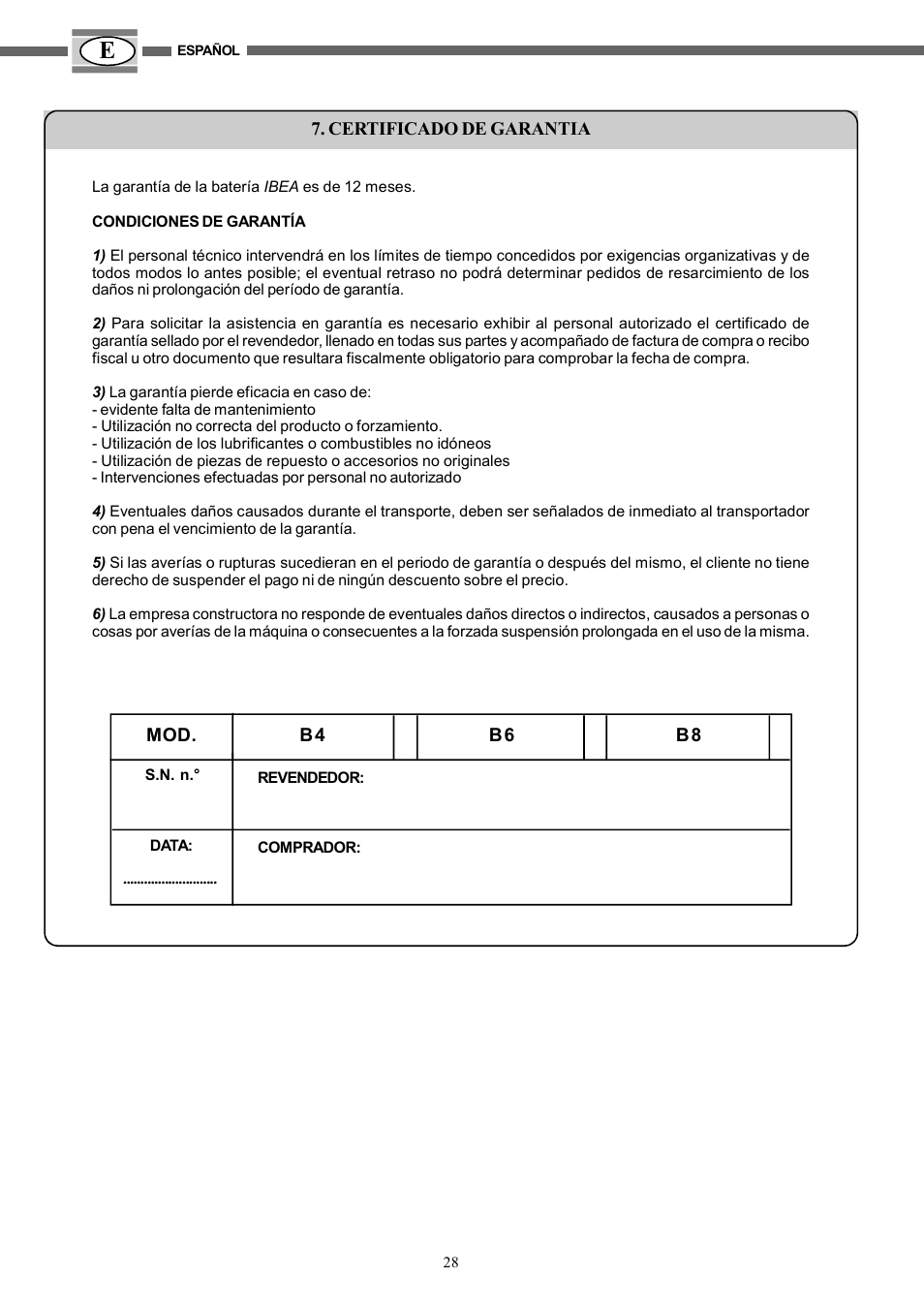 IBEA B4-10Ah User Manual | Page 28 / 40