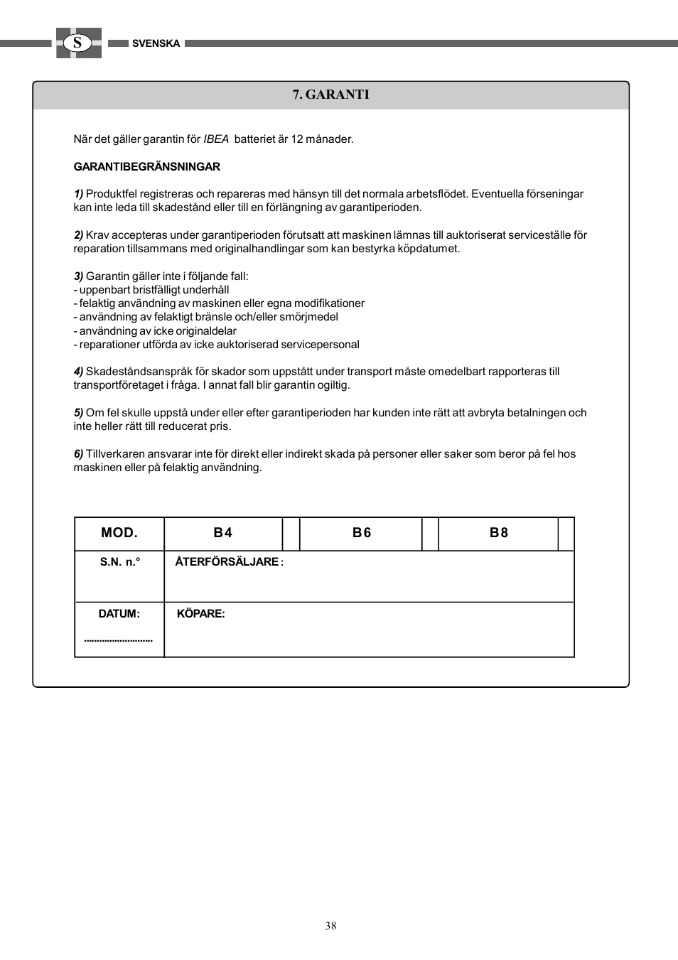 IBEA B4-10Ah User Manual | Page 38 / 40