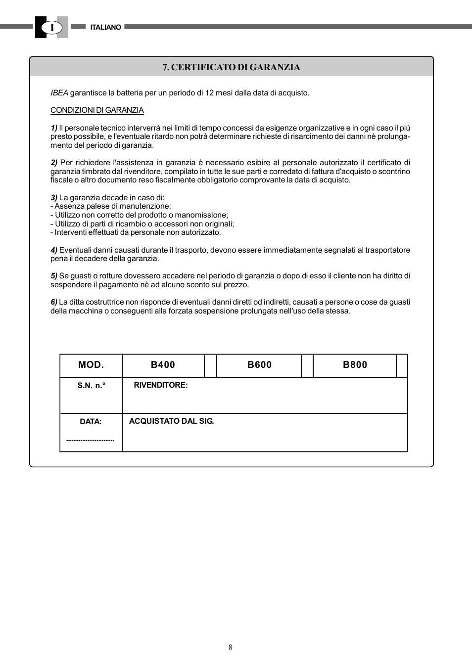 IBEA B4-10Ah User Manual | Page 8 / 40
