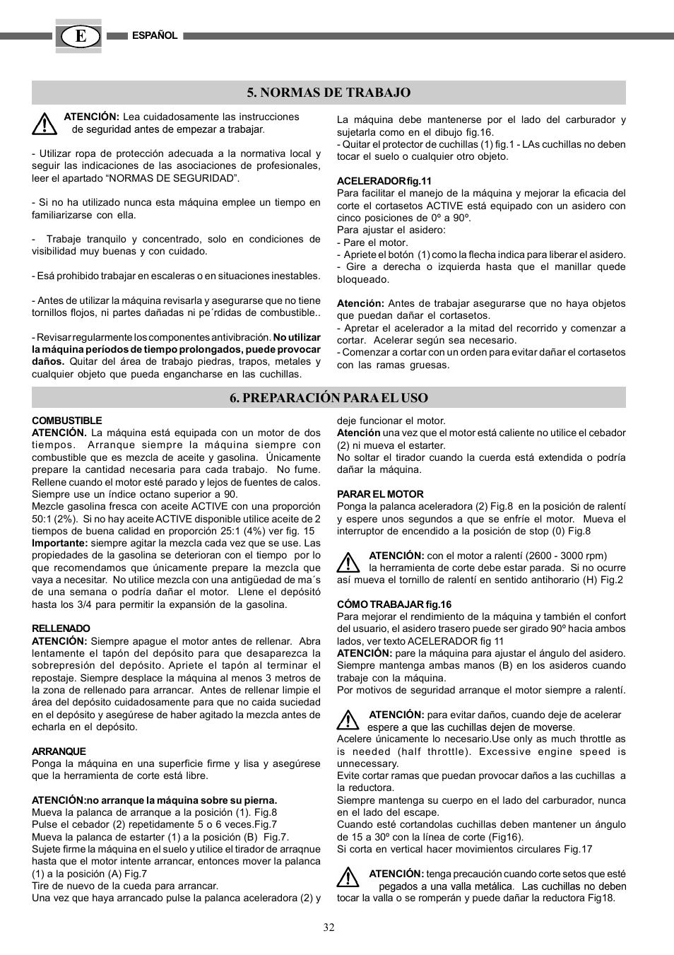 Normas de trabajo, Preparación para el uso | IBEA TS2360 Series User Manual | Page 32 / 48