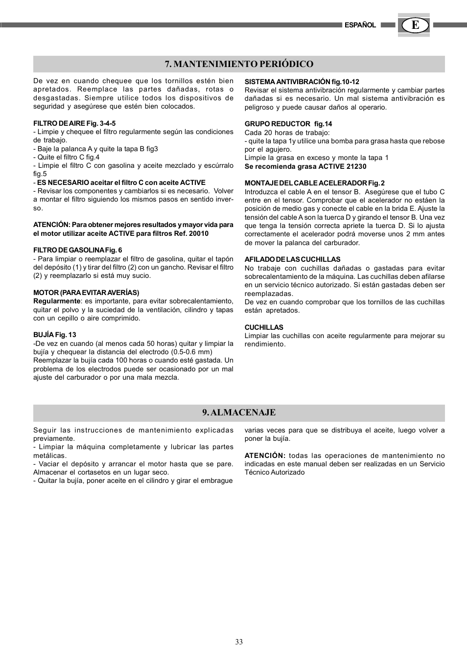 Mantenimiento periódico, Almacenaje | IBEA TS2360 Series User Manual | Page 33 / 48
