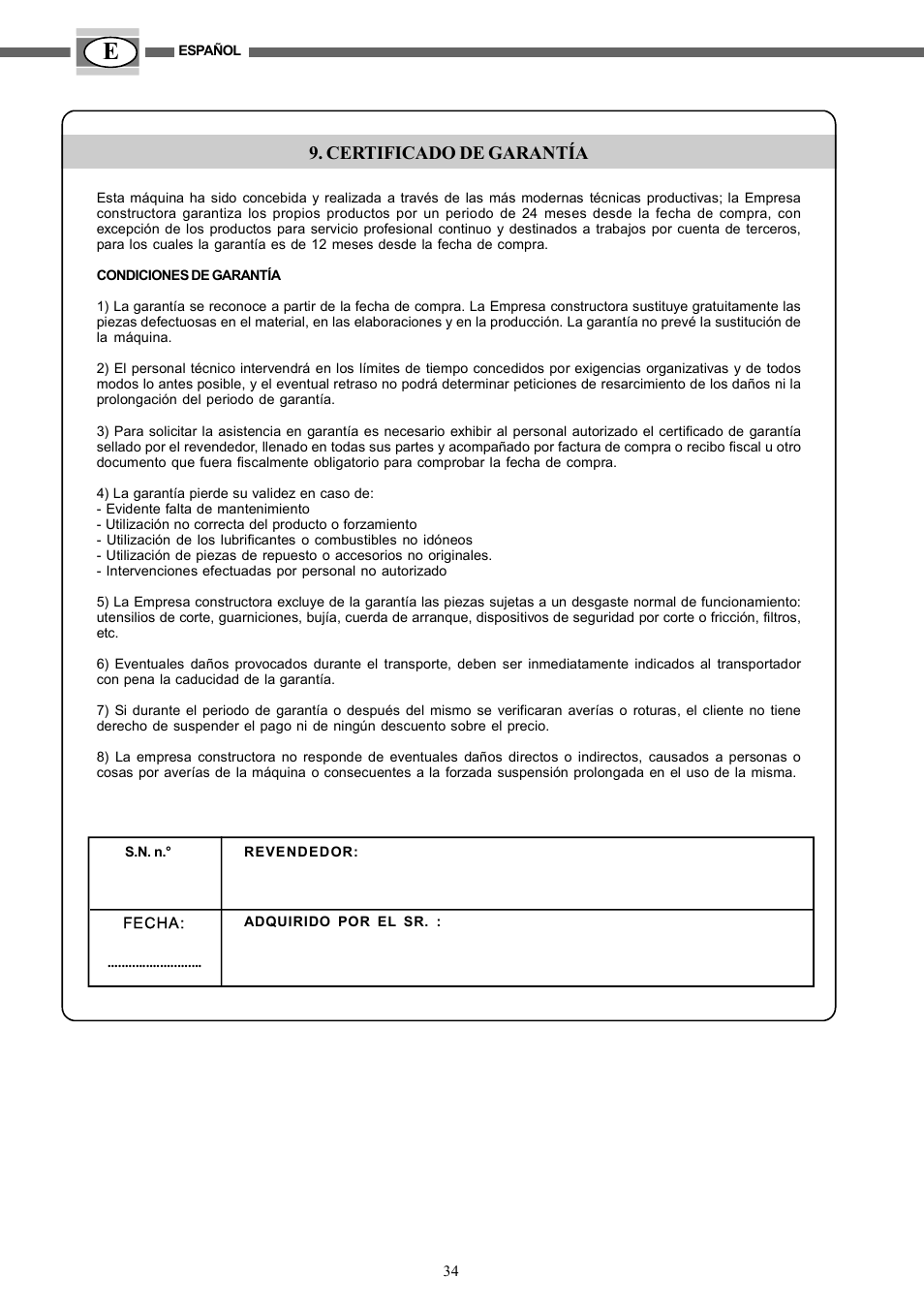 Certificado de garantía | IBEA TS2360 Series User Manual | Page 34 / 48