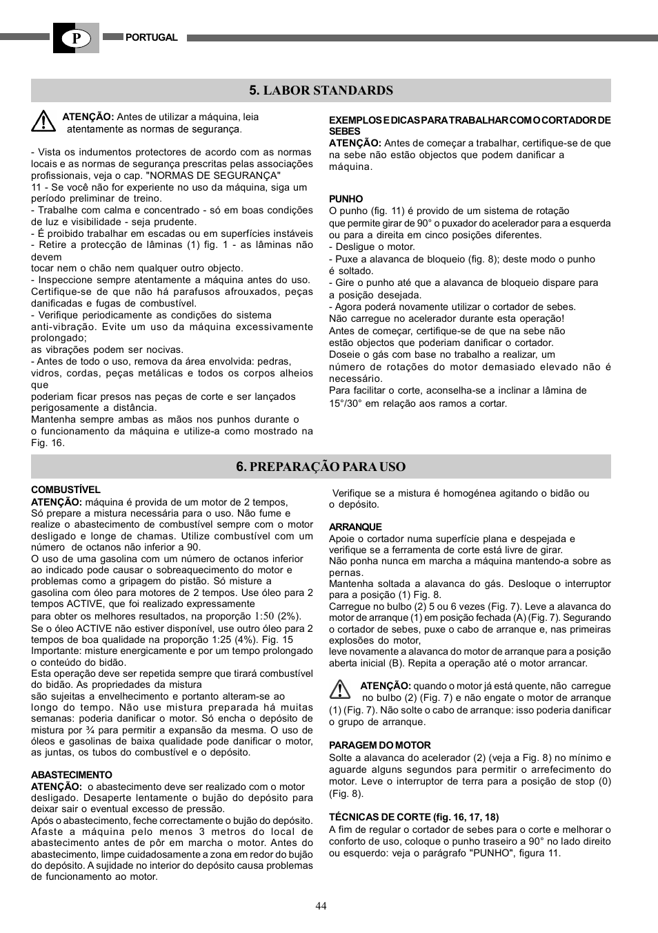 Labor standards, Preparação para uso | IBEA TS2360 Series User Manual | Page 44 / 48