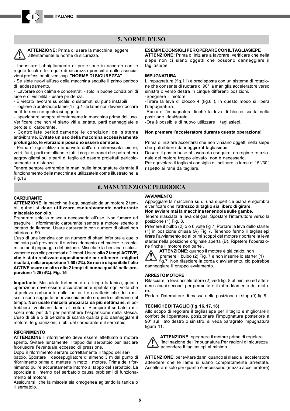 Norme d’uso, Manutenzione periodica | IBEA TS2360 Series User Manual | Page 8 / 48