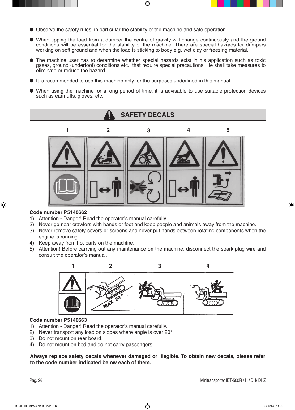 Safety decals | IBEA IBT-500 Series User Manual | Page 26 / 64