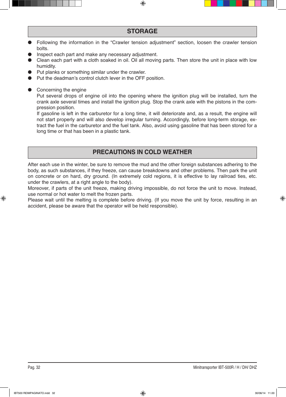 Precautions in cold weather storage | IBEA IBT-500 Series User Manual | Page 32 / 64