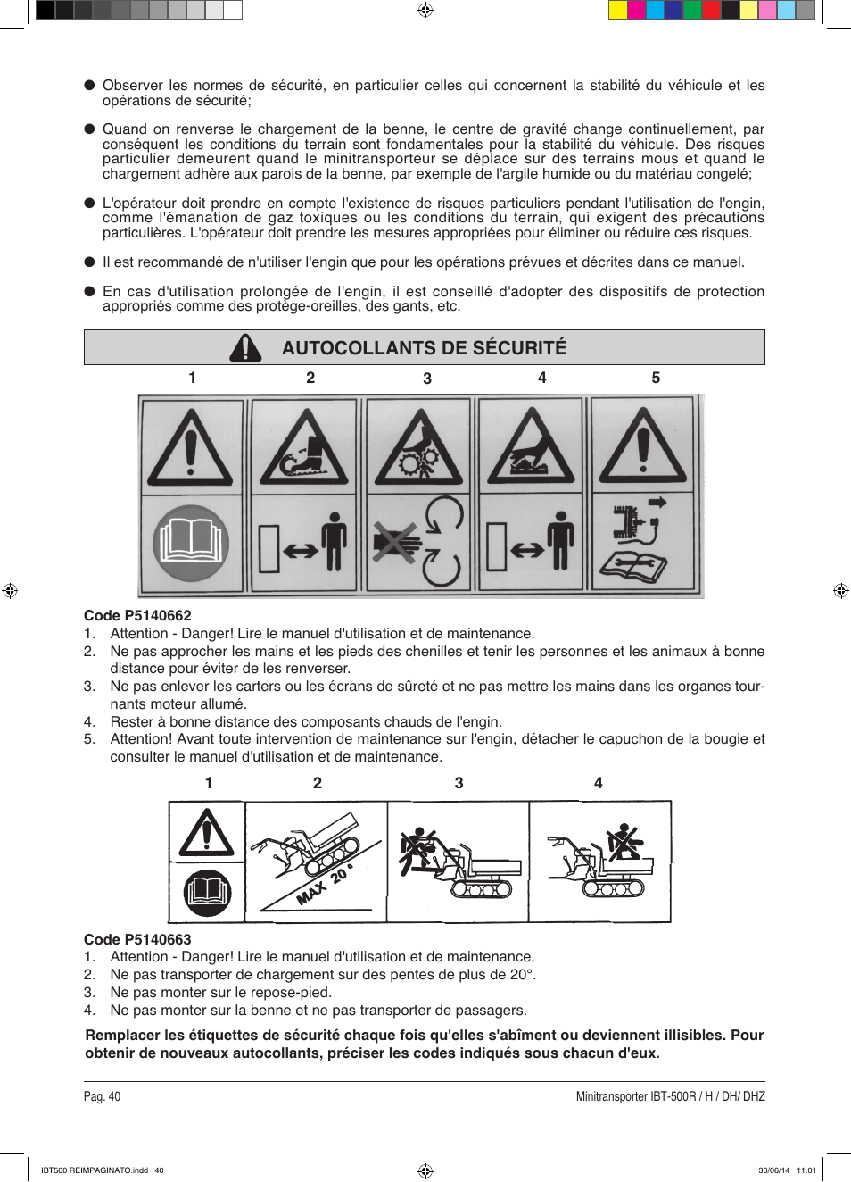 Autocollants de sécurité | IBEA IBT-500 Series User Manual | Page 40 / 64