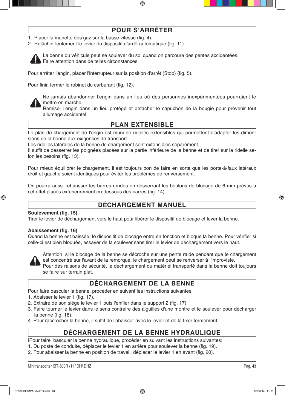 Pour sʼarrêter | IBEA IBT-500 Series User Manual | Page 43 / 64