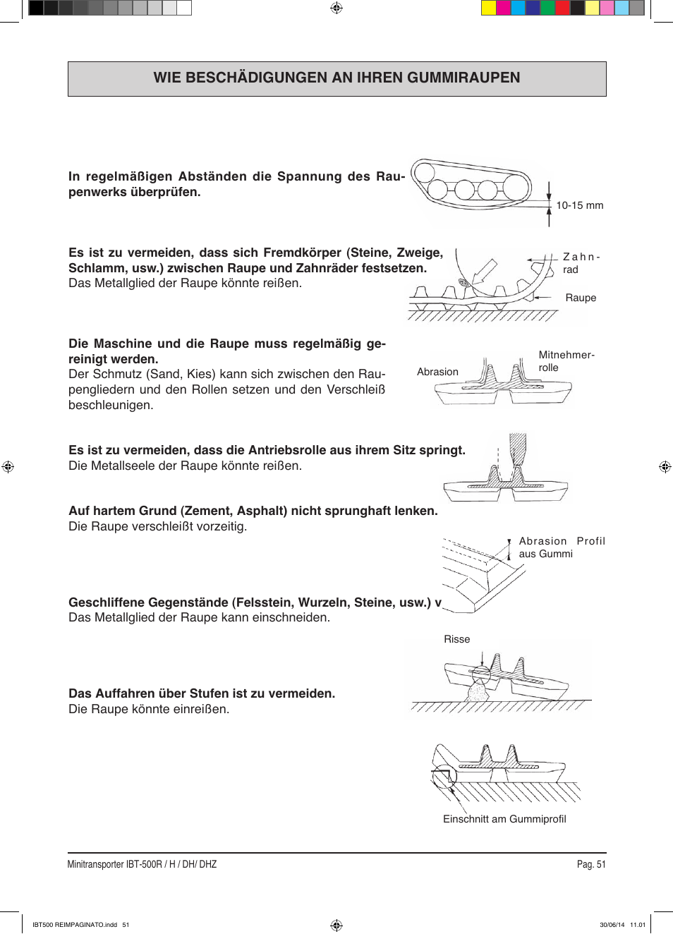 Wie beschädigungen an ihren gummiraupen | IBEA IBT-500 Series User Manual | Page 51 / 64
