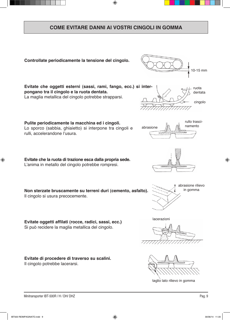 Come evitare danni ai vostri cingoli in gomma | IBEA IBT-500 Series User Manual | Page 9 / 64