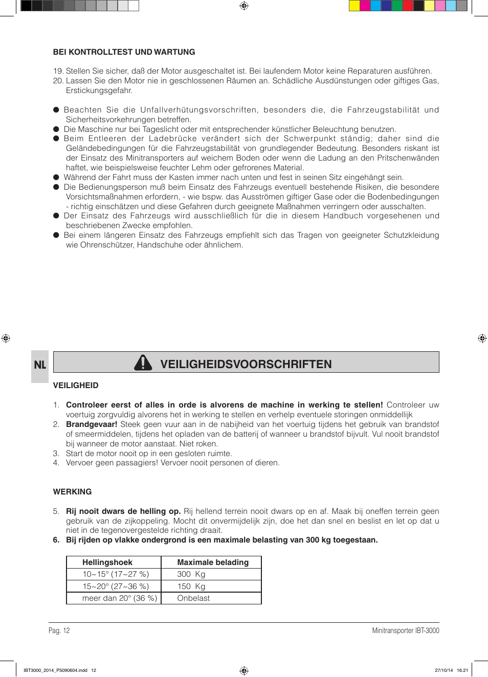 Veiligheidsvoorschriften | IBEA IBT-3000 Series User Manual | Page 12 / 56