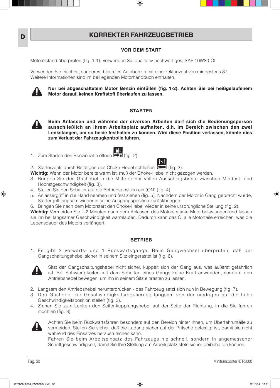 Korrekter fahrzeugbetrieb | IBEA IBT-3000 Series User Manual | Page 30 / 56