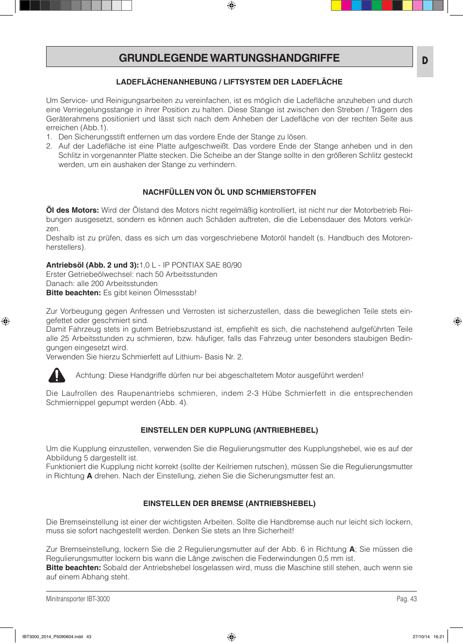 Grundlegende wartungshandgriffe | IBEA IBT-3000 Series User Manual | Page 43 / 56
