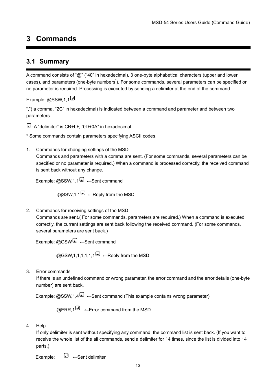 3 commands, 1 summary | IDK MSD-54 Series Command Guide User Manual | Page 13 / 153