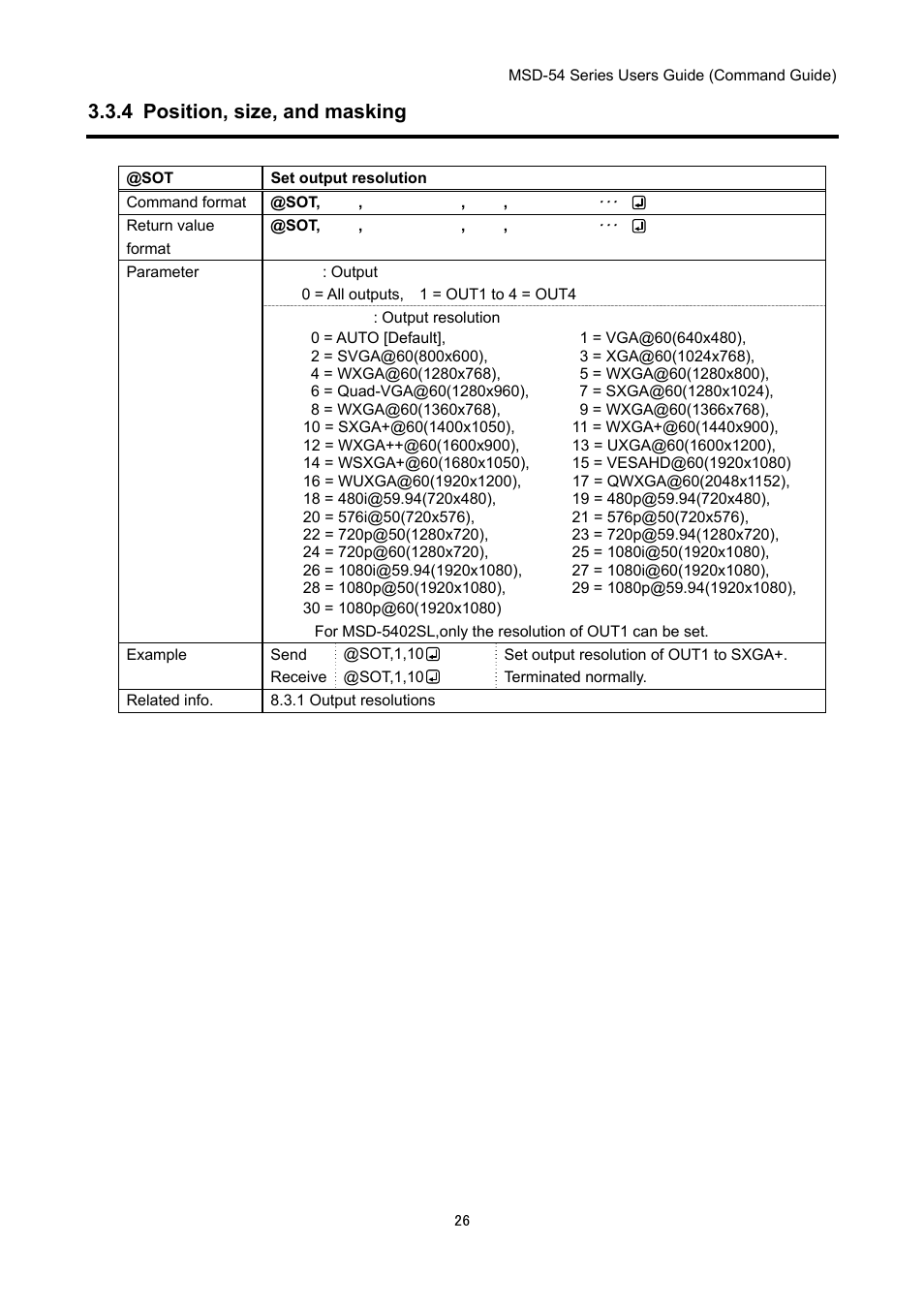 4 position, size, and masking | IDK MSD-54 Series Command Guide User Manual | Page 26 / 153