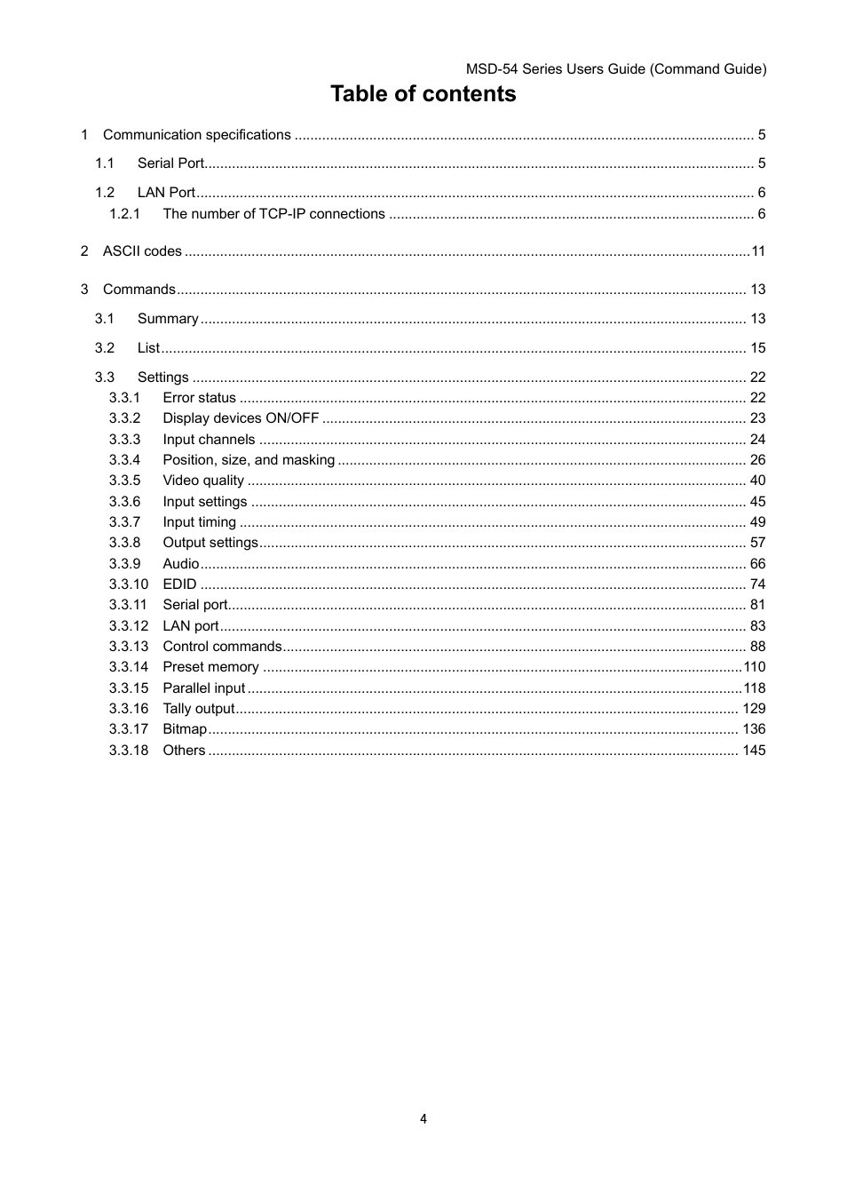 IDK MSD-54 Series Command Guide User Manual | Page 4 / 153