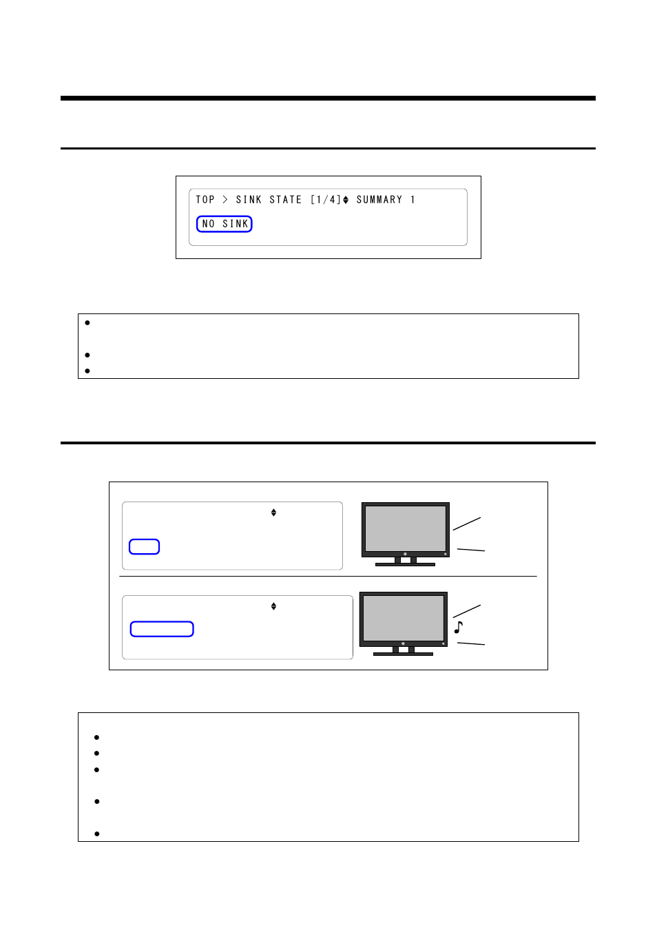 2 displaying sink status, 1 detecting sink device, 2 hdmi (audio) supported/not supported | Displaying sink status, Detecting sink device, Hdmi (audio) supported/not supported, P.35) | IDK GF-100 User Manual | Page 35 / 63