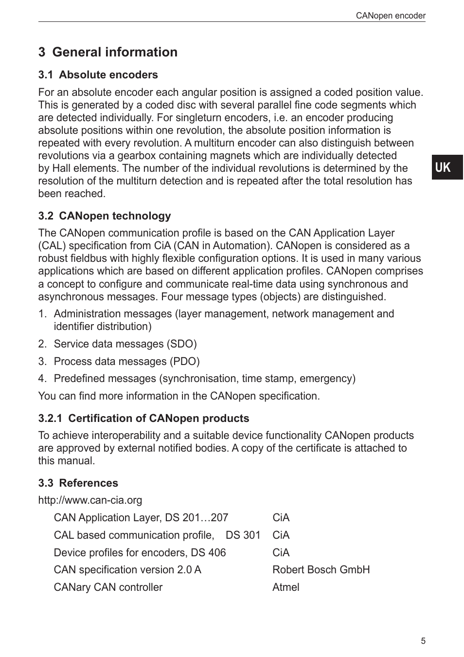 3 general information, 1 absolute encoders, 2 canopen technology | 1 certification of canopen products, 3 references, General information 3 | ifm electronic RN7003 User Manual | Page 5 / 25