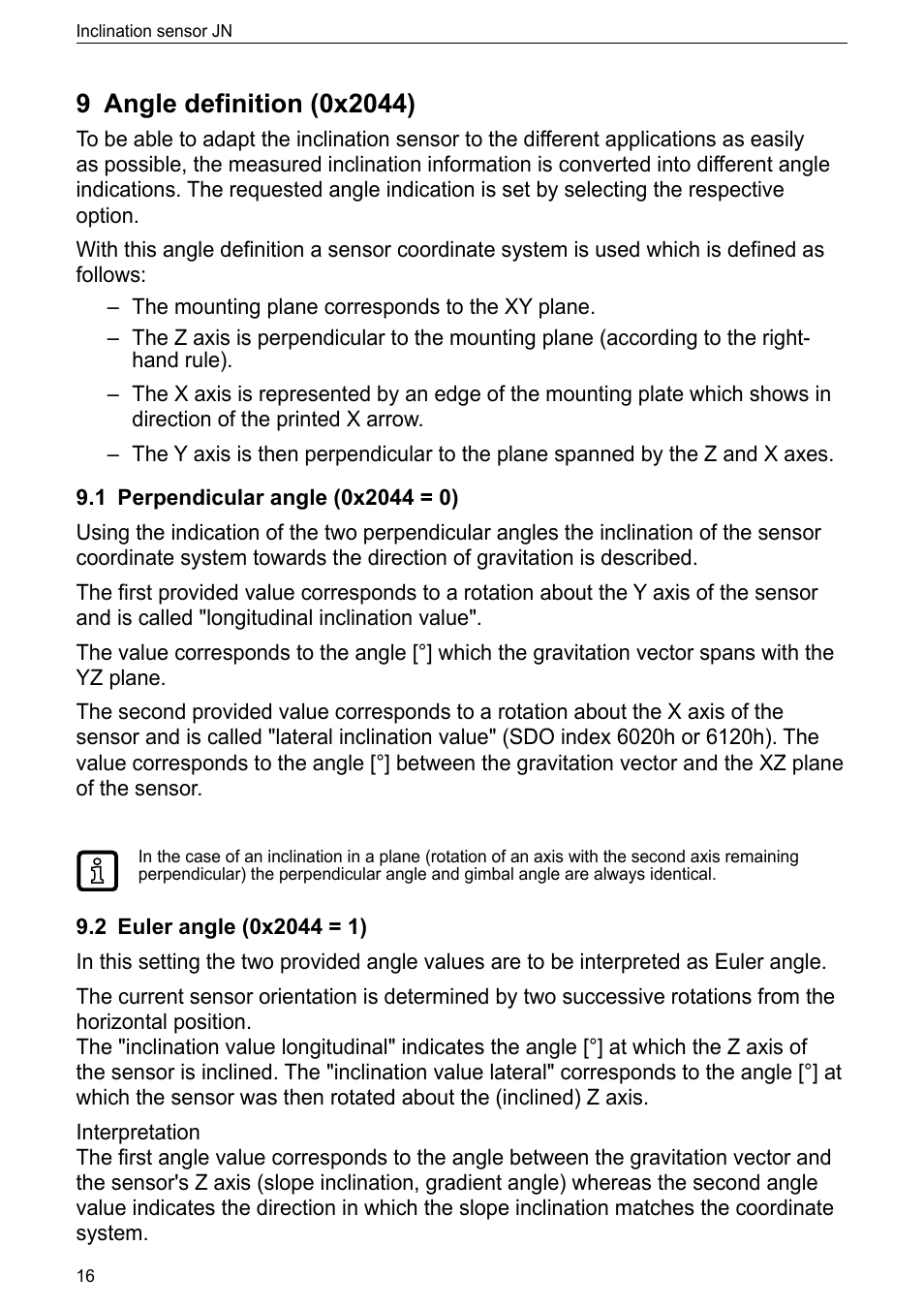 9 angle definition (0x2044), 1 perpendicular angle (0x2044 = 0), 2 euler angle (0x2044 = 1) | ifm electronic JN2300 User Manual | Page 16 / 23
