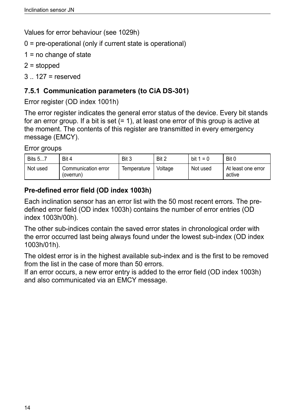 1 communication parameters (to cia ds-301) | ifm electronic JN2100 v.2.2.0 User Manual | Page 14 / 33