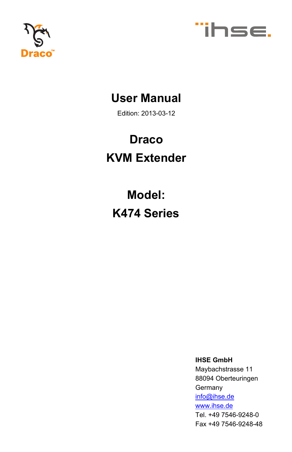 IHSE USA 474 Series Draco vario User Manual | 81 pages