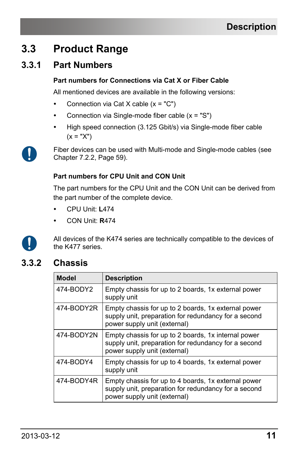 3 product range, 1 part numbers, 2 chassis | 3 product, Range, 1 part, Numbers, Description | IHSE USA 474 Series Draco vario User Manual | Page 11 / 81